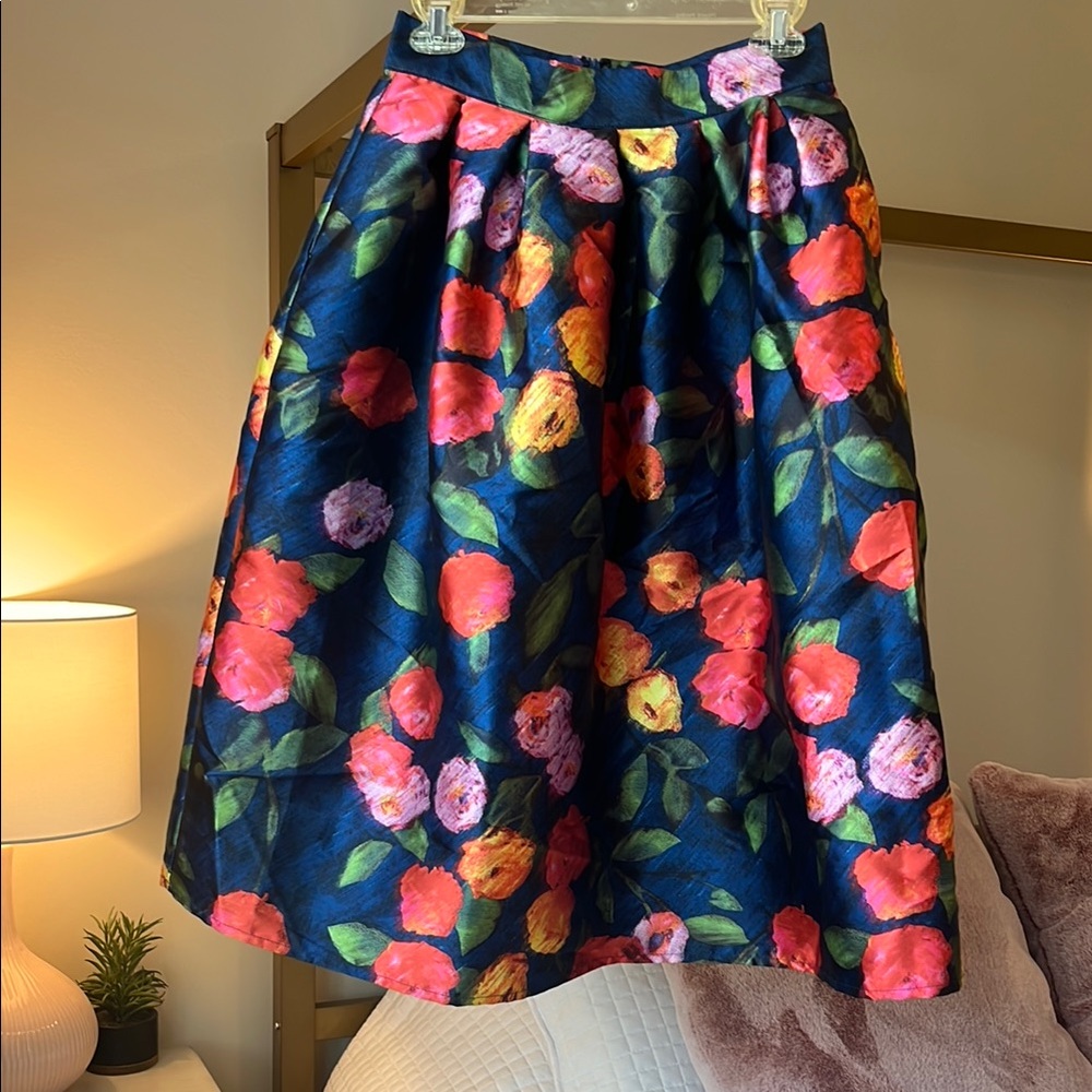 Floral Pleated A-Line Skirt Knee-Length